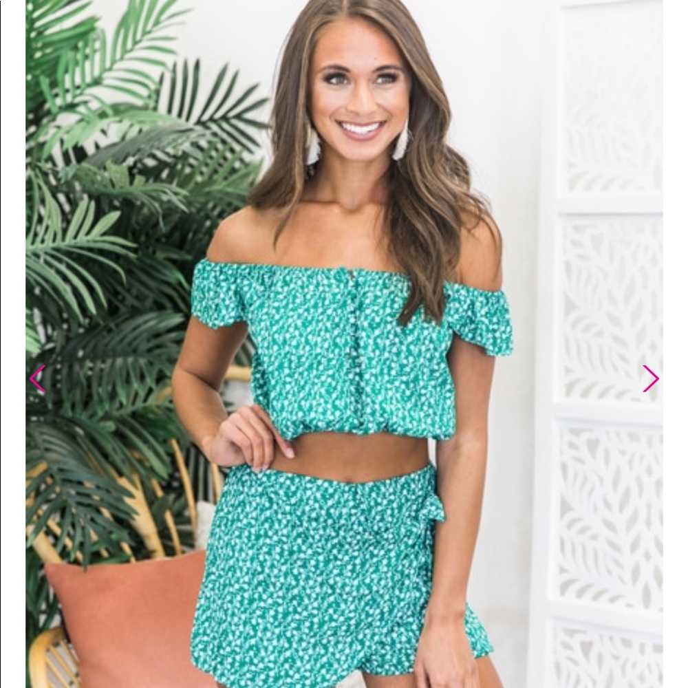 Two-Piece Green Floral Set